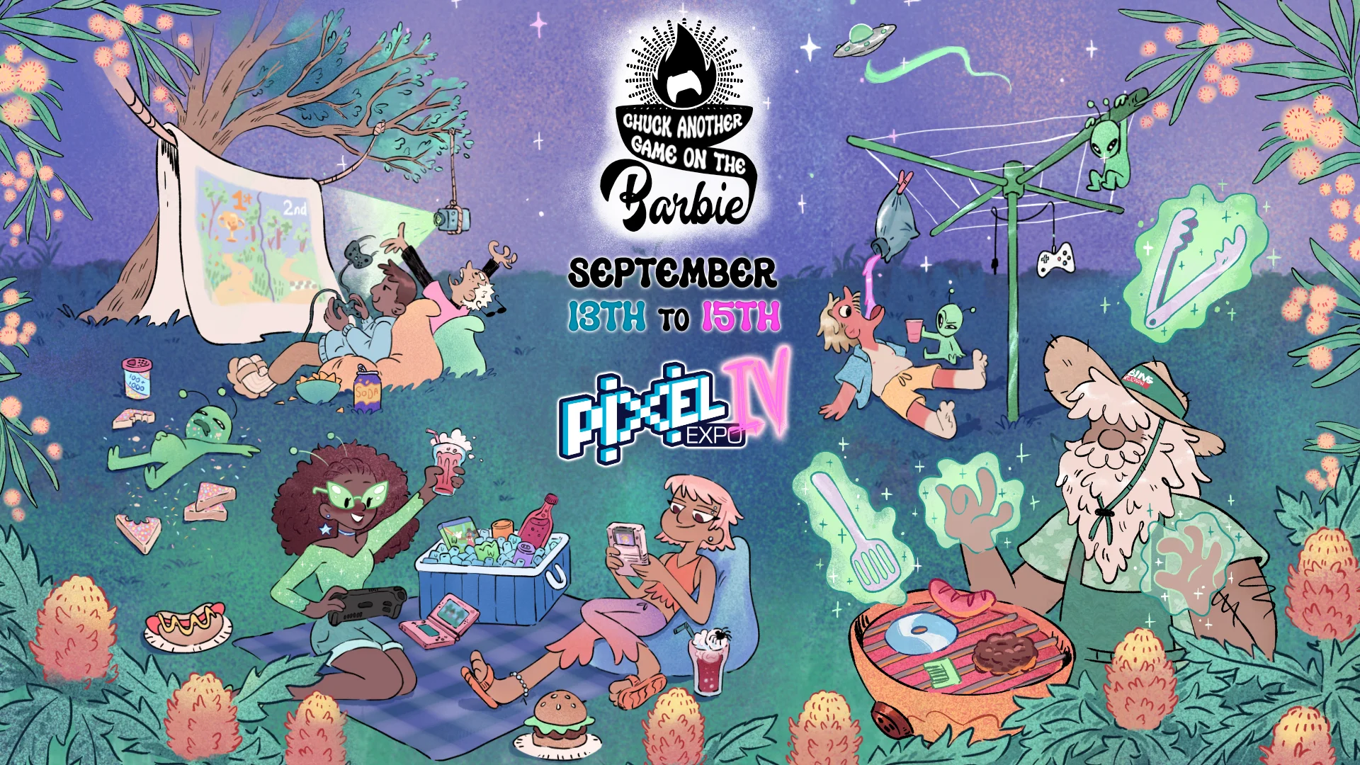 The key art for Chuck Another Game On The Barbie: The 2025 Pixel Expo Showcase. It runs from September 13 to 15, 2025.
