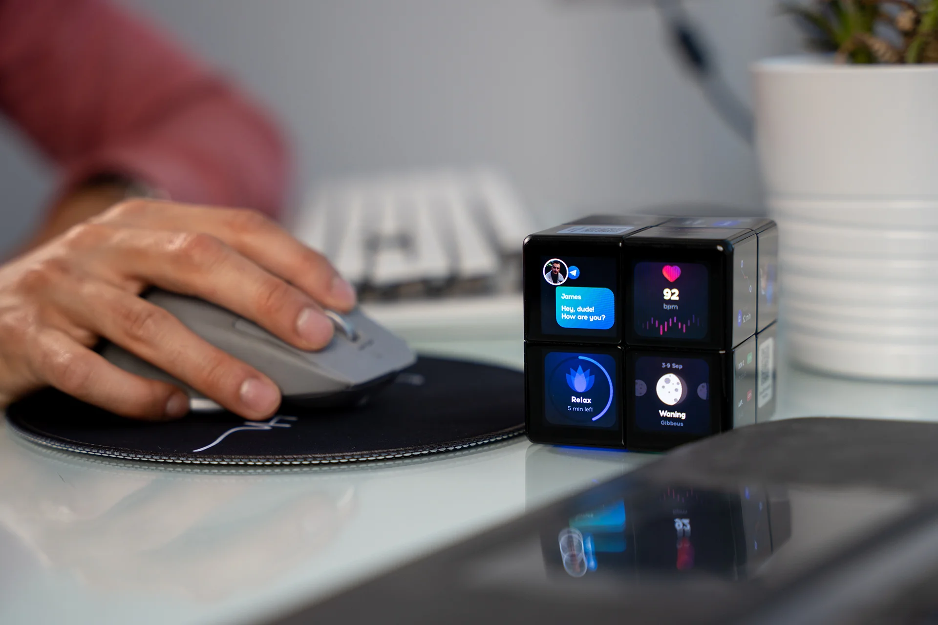 A photo of Rubik's WOWCube in use.